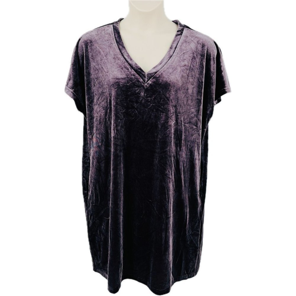 Kori America Crushed Velvet Dress Size L V Neck Short Sleeve Pocket Swing
